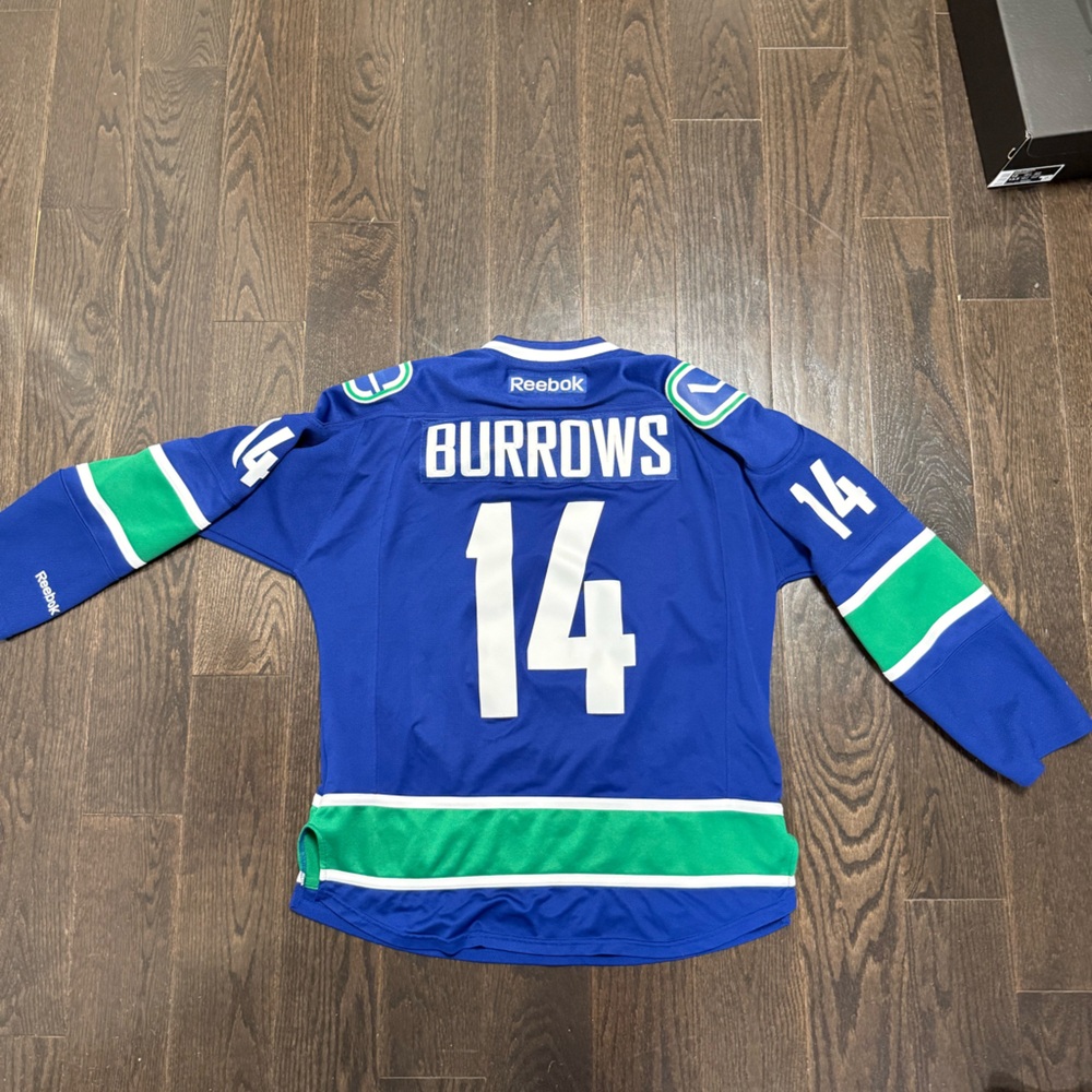 Canucks Reebok Blue Green and White NHL Jersey Number 14 Burrows